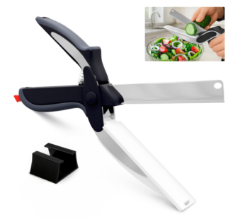 2 in 1 Kitchen Scissors for Food – Stainless Steel Blade & Plastic Cutting Board Scissors with Safety Lock | 9.6″ Tomato Knife, Fruit & Vegetable Cutter – Easy-to-Use Kitchen Shears for Meat, Cheese