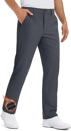 TACVASEN Winter Golf Pants for Men Fleece Lined Work Business Casual Dress Slacks Water Resistant Stretch Warm Trousers - Image 2