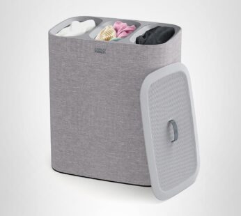 Joseph Joseph Tota Trio 90 liter/23.8 gallon Laundry Hamper Separation Basket with lid, 3 Removable Washing Bags with Handles- Gray