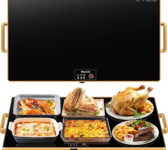 Electric Warming Tray（Extra Long 40”x12”），Food Warmer with Thermostat and Full Surface Heating，Food Warming Mat with 2 Temperature Modes for Parties Buffet，Gatherings，Gold Edge