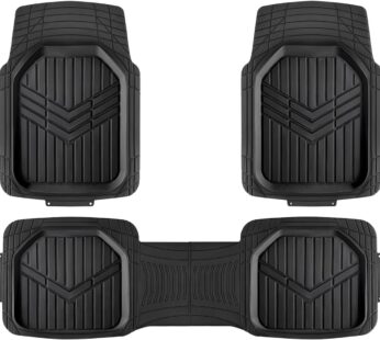 Amazon Basics 3-Piece All-Weather Heavy Duty, Full Set Rubber Floor Mats for Universal Fit in Cars, SUVs, and Trucks, Black, Trim to Customize