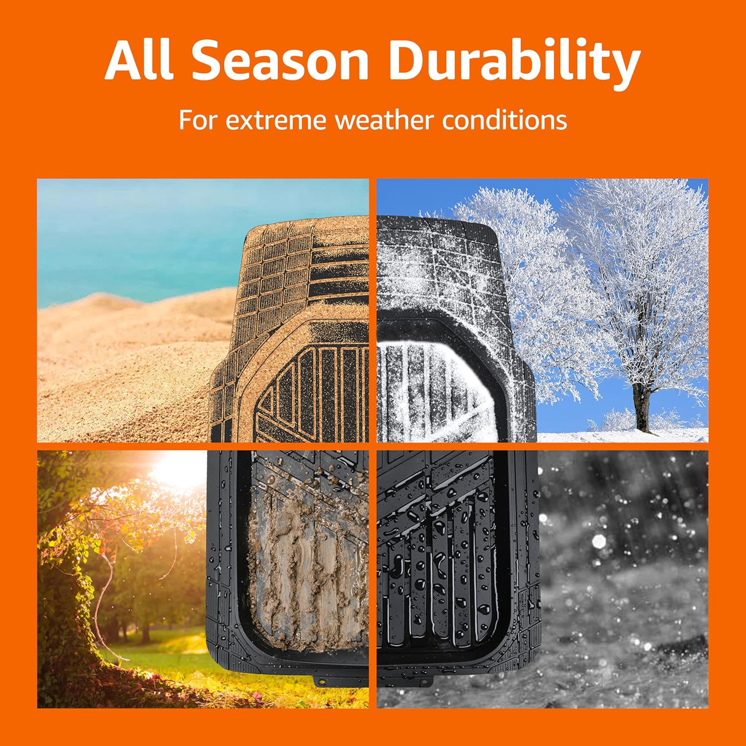 Amazon Basics 3-Piece All-Weather Heavy Duty, Full Set Rubber Floor Mats for Universal Fit in Cars, SUVs, and Trucks, Black, Trim to Customize - Image 4