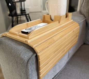 Bamboo Couch Cup Holder for Drink & Snack, Couch Arm Table & Couch Armrest Tray with Couch Cup Holder Tray Table for Couch, Recliner, or Loveseat