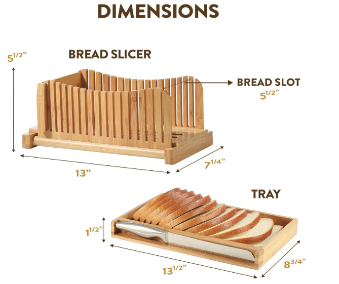 Bread Slicer for Homemade Bread - Adjustable Bamboo Bread Cutter with Knife, Foldable Slicing Guide & Crumb Tray - Bread Loaf Slicer for Sourdough, Cakes, Bagels, Loaves - Kitchen Baking Tool & Gift - Image 3