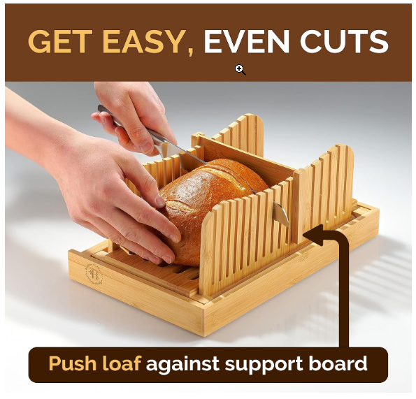 Bread Slicer for Homemade Bread - Adjustable Bamboo Bread Cutter with Knife, Foldable Slicing Guide & Crumb Tray - Bread Loaf Slicer for Sourdough, Cakes, Bagels, Loaves - Kitchen Baking Tool & Gift - Image 4