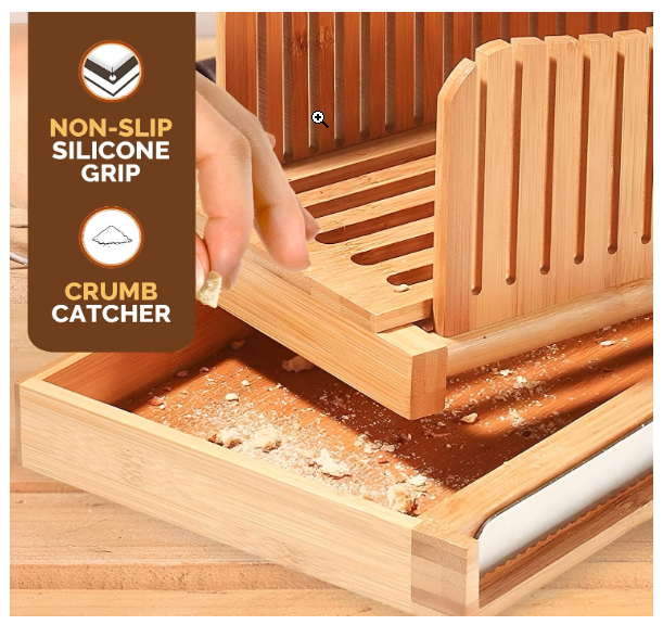 Bread Slicer for Homemade Bread - Adjustable Bamboo Bread Cutter with Knife, Foldable Slicing Guide & Crumb Tray - Bread Loaf Slicer for Sourdough, Cakes, Bagels, Loaves - Kitchen Baking Tool & Gift - Image 8