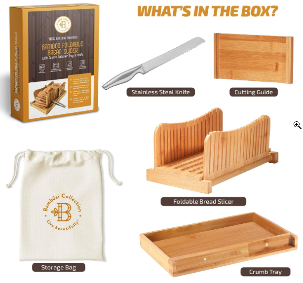 Bread Slicer for Homemade Bread - Adjustable Bamboo Bread Cutter with Knife, Foldable Slicing Guide & Crumb Tray - Bread Loaf Slicer for Sourdough, Cakes, Bagels, Loaves - Kitchen Baking Tool & Gift - Image 9