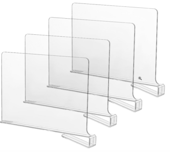 CY craft Acrylic Shelf Dividers for Closets,Wood Shelf Dividers, 4 PCS Clear Shelf Separators,Perfect for Clothes Organizer and Bedroom Kitchen Cabinets Shelf Storage and Organization