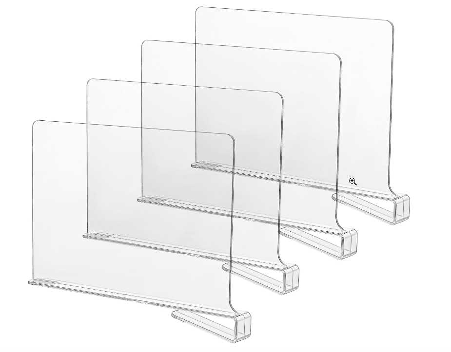 CY craft Acrylic Shelf Dividers for Closets,Wood Shelf Dividers, 4 PCS Clear Shelf Separators,Perfect for Clothes Organizer and Bedroom Kitchen Cabinets Shelf Storage and Organization