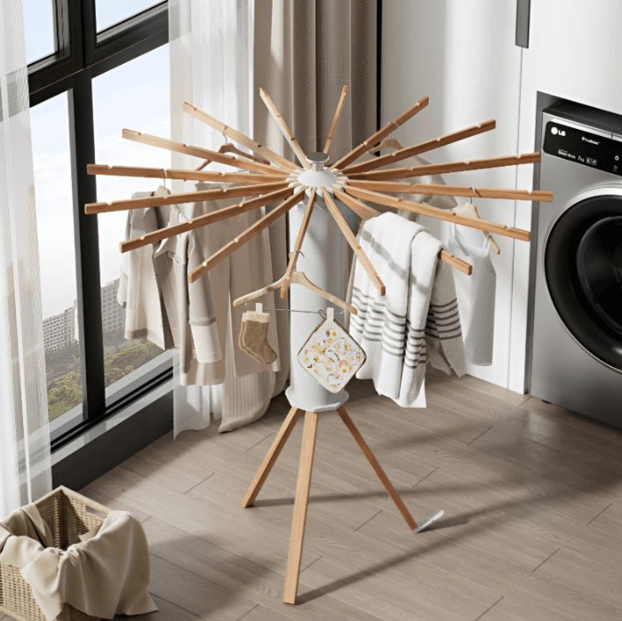 Clothes Drying Rack Tripod,Drying Rack Clothing,Laundry Drying Rack,Floor Standing,16 Wooden Poles,Collapsible Drying Racks for Laundry,Retractable,Foldable,Folding - Image 6