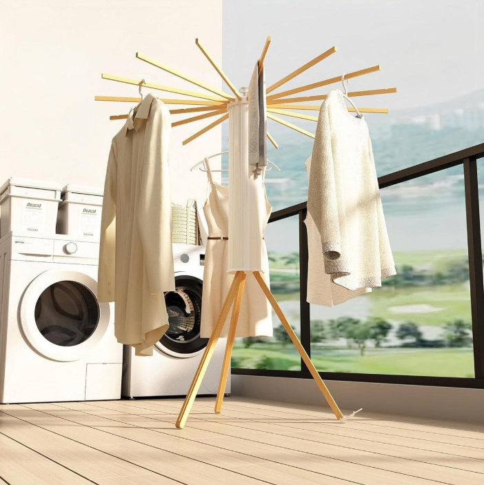 Clothes Drying Rack Tripod,Drying Rack Clothing,Laundry Drying Rack,Floor Standing,16 Wooden Poles,Collapsible Drying Racks for Laundry,Retractable,Foldable,Folding - Image 5