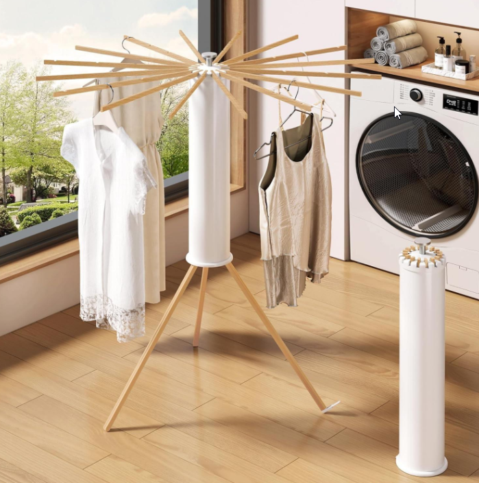 Clothes Drying Rack Tripod,Drying Rack Clothing,Laundry Drying Rack,Floor Standing,16 Wooden Poles,Collapsible Drying Racks for Laundry,Retractable,Foldable,Folding - Image 4