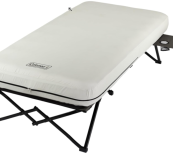 Coleman Queen-Size Airbed Cot Combination, Folding Air Mattress with Steel Frame & Side Table, Battery Pump Included, Great for Camping, Lounging, Elevated Sleeping, Guests, & More