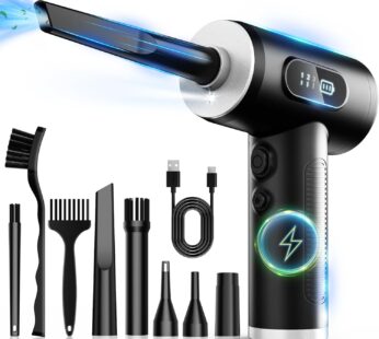 Compressed Air Duster-3 Gear Adjustable 100000RPM Electric Air Duster with LED Light, Rechargeable Cordless Air Blower for Keyboard Electric Devices Cleaning. Replaces Compressed Air Cans (Black)
