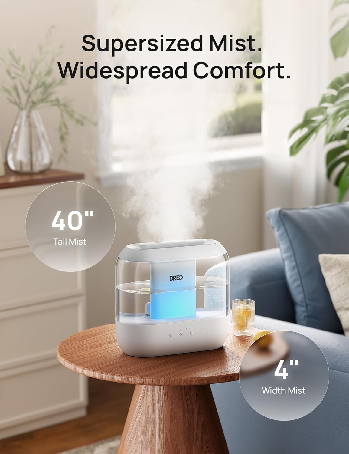 Dreo Humidifiers for Bedroom, 4L Top Fill for Large Room, 36H Runtime, 28 dB Quiet Supersized Cool Mist Air Humidifier for Baby Nursery, Plants, Indoor, Night Light, Easy to Clean & Fill - Image 4
