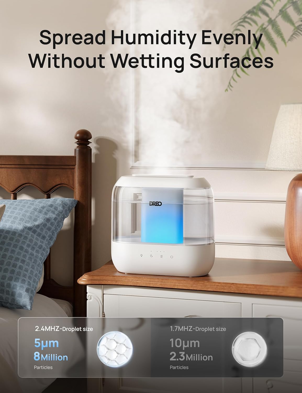 Dreo Humidifiers for Bedroom, 4L Top Fill for Large Room, 36H Runtime, 28 dB Quiet Supersized Cool Mist Air Humidifier for Baby Nursery, Plants, Indoor, Night Light, Easy to Clean & Fill - Image 5