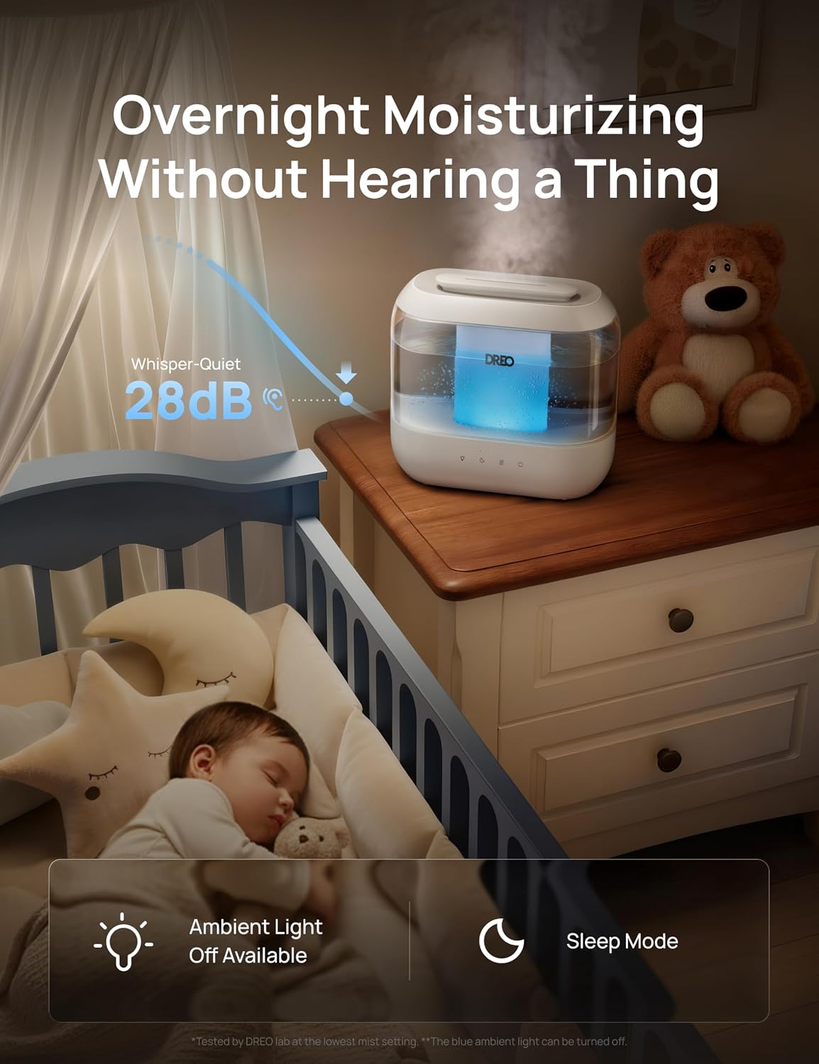 Dreo Humidifiers for Bedroom, 4L Top Fill for Large Room, 36H Runtime, 28 dB Quiet Supersized Cool Mist Air Humidifier for Baby Nursery, Plants, Indoor, Night Light, Easy to Clean & Fill - Image 6