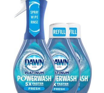 Dawn Platinum Powerwash Dish Spray, Dish Soap Liquid, Fresh Scent Bundle, 1 Spray (16oz) + 3 Refills (16oz each)(Pack of 4)