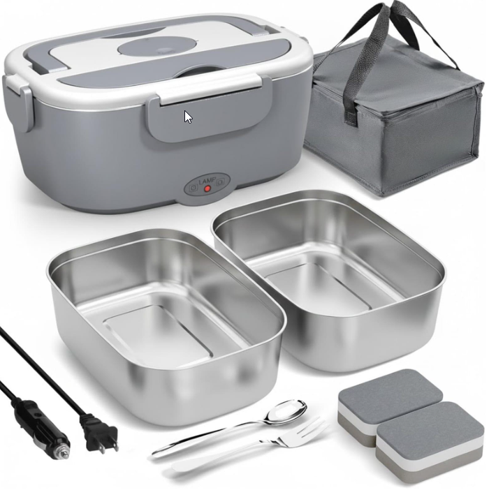 Electric Lunch Box for Adults, 80W Heated Lunch Box 1.5L Stainless Steel Portable Food Warmer, 12/24/110V Lonchera Electrica Portatil for Travel & Work, Loncheras para Hombres de Trabajo - Image 2