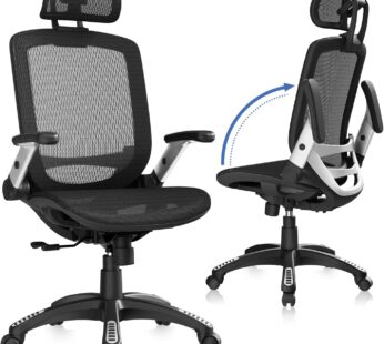 Ergonomic Office Chair, High Back Home Desk Chair with Headrest, Flip-Up Arms, 90-120° Tilt Lock and Wide Cushion, Big and Tall Mesh Chairs for Man Woman, Black Task Chair