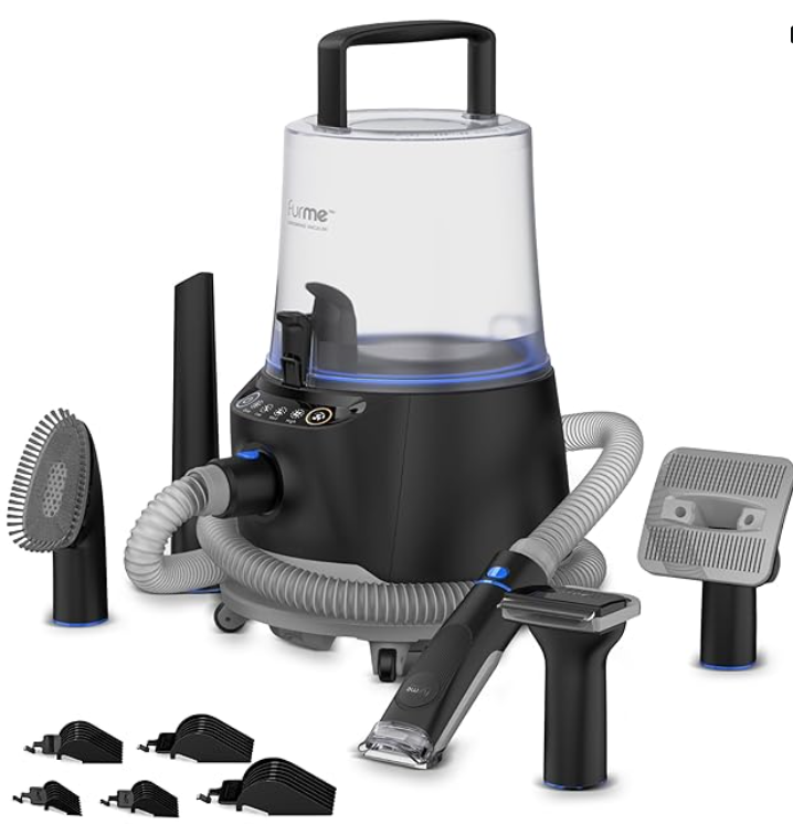 FURME Ultra Pet Grooming Vacuum Kit - Cat & Dog Grooming Kit for Easy Pet Care at Home, Quiet & Safe Dog Hair Remover Machine with Brush, Clipper, Shedding & Cleaner Tools & 4.5L Canister