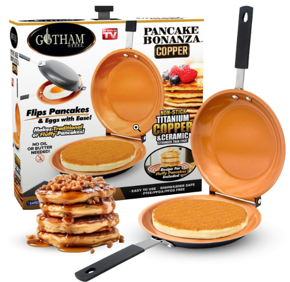 Gotham Steel Double Sided Pan, The Perfect Pancake Maker – Ceramic Nonstick Copper Easy to Flip Pancake Griddle for Fluffy Pancakes, Omelette Maker, Frittata Maker & More! Dishwasher Safe