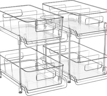 HIHEGD 2-Tier Bathroom Organizer with Dividers, Clear Under Sink and Pull-Out Cabinet Organizer for Kitchen and Pantry Storage