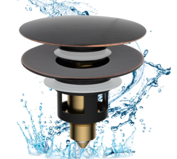 Hibbent All Metal 2 in 1 Bathroom Sink Stopper, Universal Pop Up Drain Strainer, Brass Bullet Core Push Type Sink Stopper for 1.1”~2.3” Basin, Big Push Button, Anti Clogging Filter, Matte Black