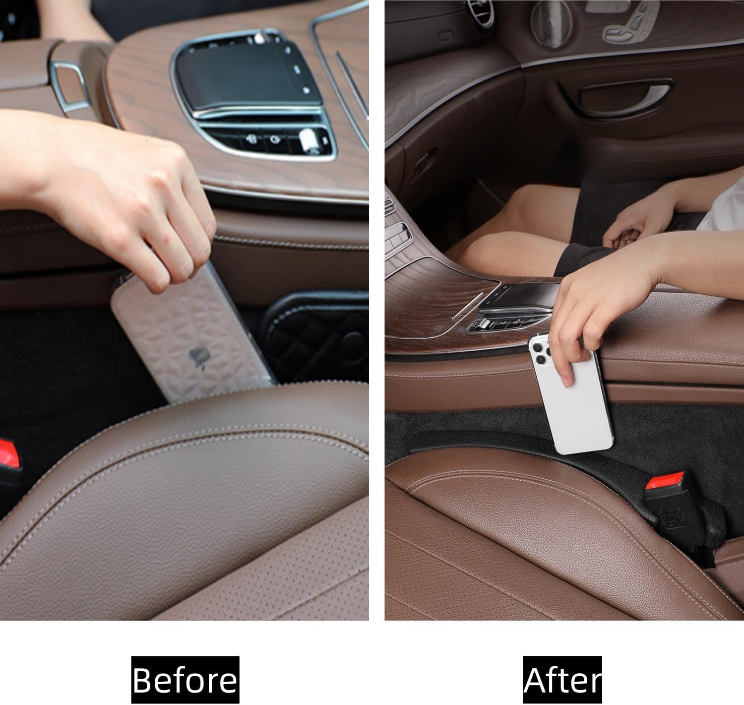 Car Seat Gap Filler 2 Pack, Universal Fit PU Leather Car Seat Gap Plug to Fill The Gap Between Seat and Console, Car Seat Crevice Blocker Stop Things from Dropping - Image 2