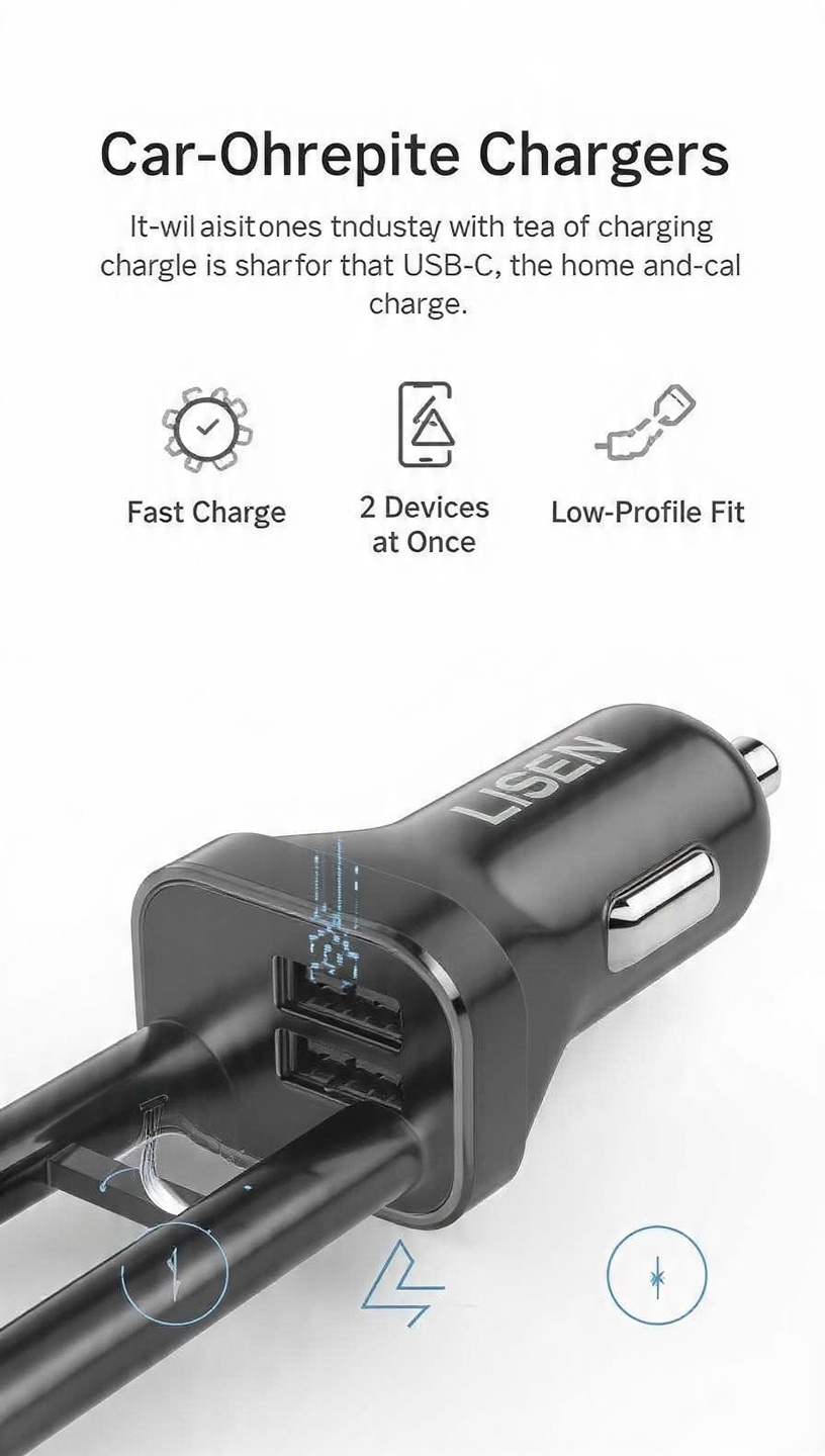 LISEN Retractable Car Charger for iPhone 17, 69W USB C Car Accessories Adapter USB C Charger Fast Charging, Gifts for Women Men, Travel Essentials, for iPhone 17 Pro Max Air 16 15 14 13 12 Samsung S25 - Image 5