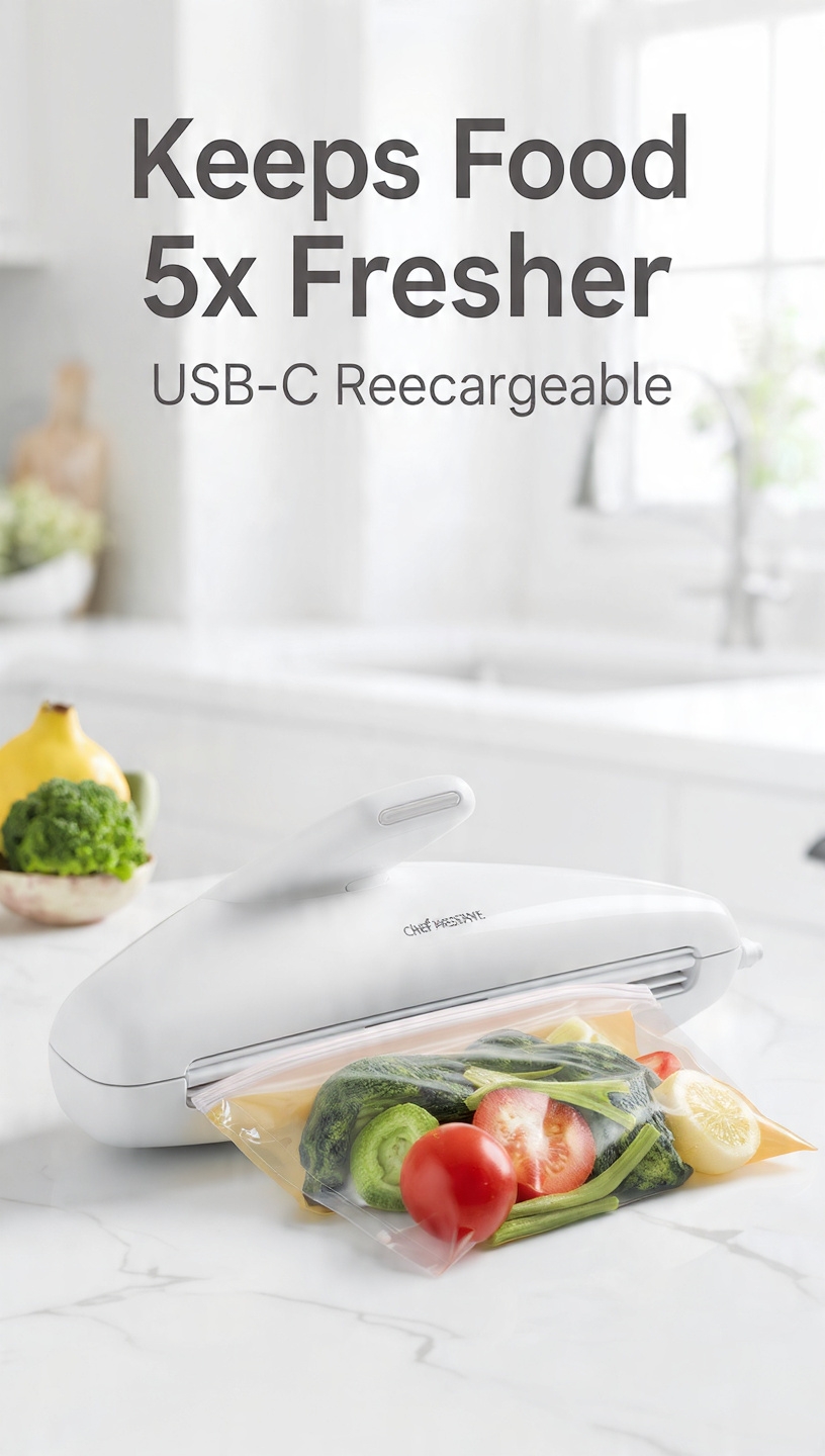 Chef Preserve Compact Vacuum Sealer for Food (Vacuum Sealer Machine + 30 Reusable Vacuum Bags) Powerful Handheld Vacuum Sealer Machine, Seal Meal Saver, Portable Food Sealer