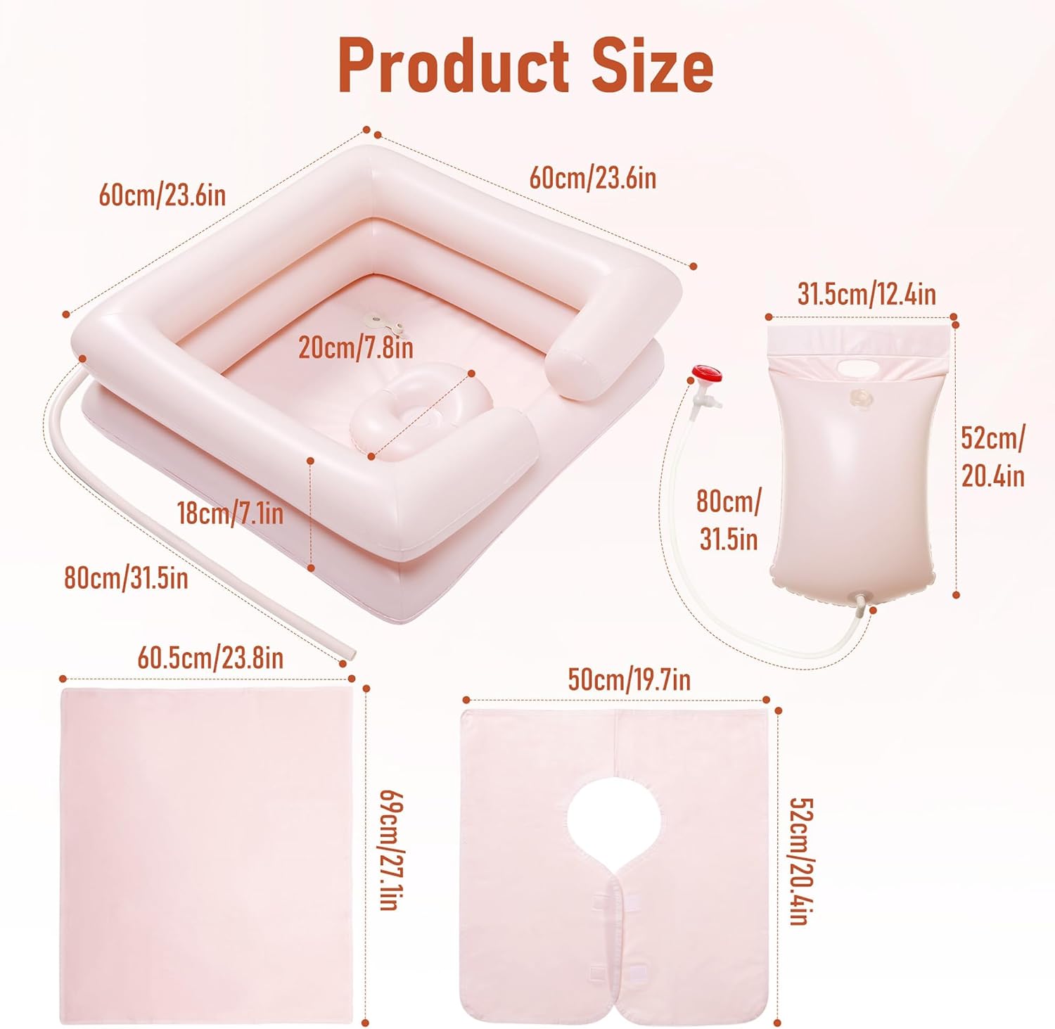 Inflatable Bedside Shampoo Set with Water Bag and Waterproof Shawl. Wash Hair in Bed for Children, the Elderly, Pregnant Women, Post-surgery or Bedridden Patients. Water Bag Capacity 2.1 Gallons (8L) - Image 2