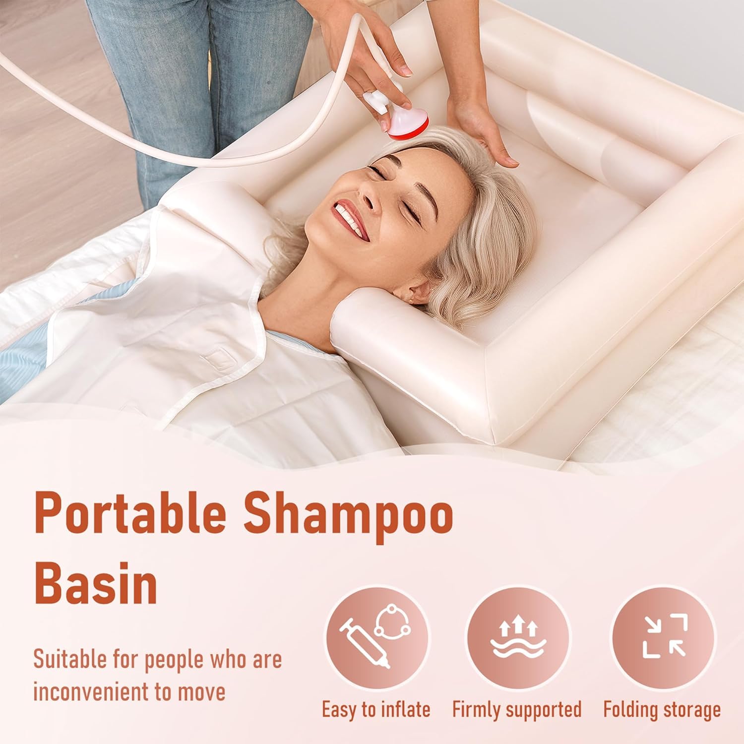 Inflatable Bedside Shampoo Set with Water Bag and Waterproof Shawl. Wash Hair in Bed for Children, the Elderly, Pregnant Women, Post-surgery or Bedridden Patients. Water Bag Capacity 2.1 Gallons (8L) - Image 3
