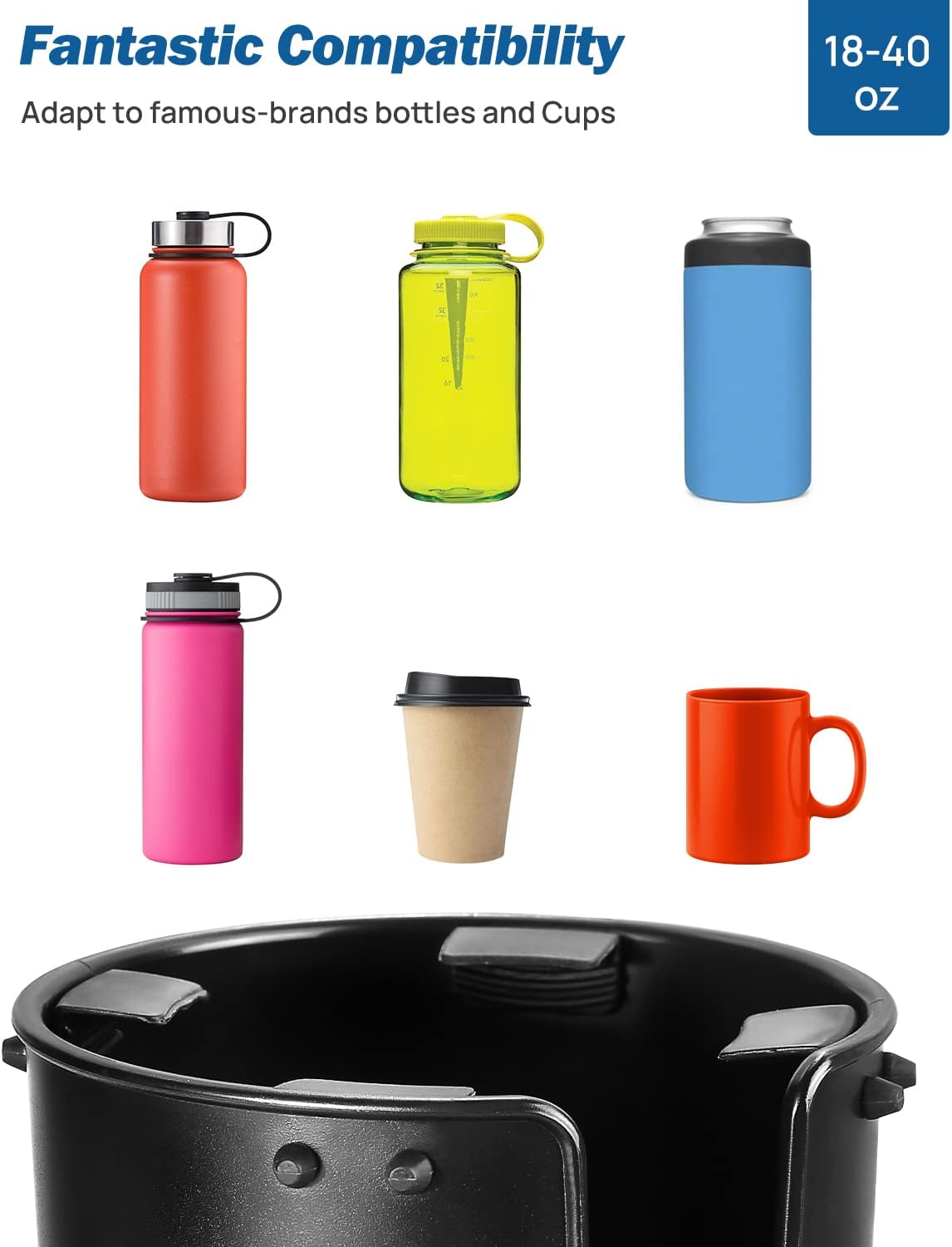 JOYTUTUS Large Stable Cup Holder Expander for YETI, Hydro Flask, Hold 18-40 oz Bottles and Mugs, Car Cup Holder Adapter with Adjustable Rubber Base - Image 5