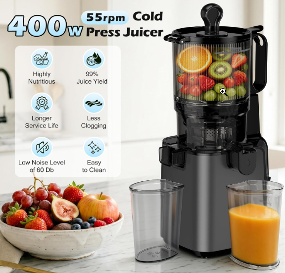 Juicer Machines with 5.4"" Large Feed Chute, 400W Cold Press Juicer for Whole Vegetables and Fruits, Slow Masticating juicer Easy to Clean Juice Extractor Machine High Juice Yield(Titanium Gray) - Image 3