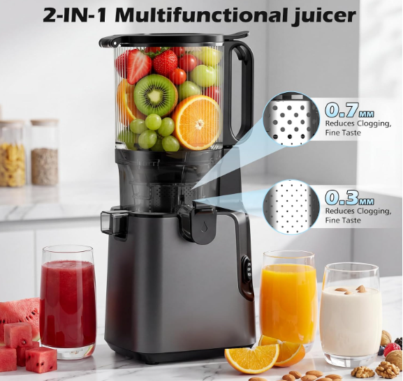 Juicer Machines with 5.4"" Large Feed Chute, 400W Cold Press Juicer for Whole Vegetables and Fruits, Slow Masticating juicer Easy to Clean Juice Extractor Machine High Juice Yield(Titanium Gray) - Image 4