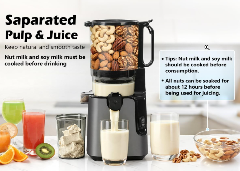 Juicer Machines with 5.4"" Large Feed Chute, 400W Cold Press Juicer for Whole Vegetables and Fruits, Slow Masticating juicer Easy to Clean Juice Extractor Machine High Juice Yield(Titanium Gray) - Image 5