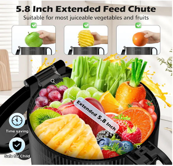 Juicer Machines with 5.4"" Large Feed Chute, 400W Cold Press Juicer for Whole Vegetables and Fruits, Slow Masticating juicer Easy to Clean Juice Extractor Machine High Juice Yield(Titanium Gray) - Image 6