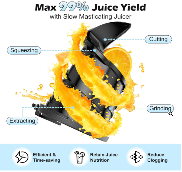 Juicer Machines with 5.4"" Large Feed Chute, 400W Cold Press Juicer for Whole Vegetables and Fruits, Slow Masticating juicer Easy to Clean Juice Extractor Machine High Juice Yield(Titanium Gray) - Image 7