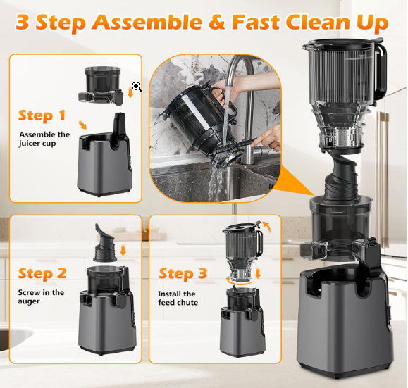 Juicer Machines with 5.4"" Large Feed Chute, 400W Cold Press Juicer for Whole Vegetables and Fruits, Slow Masticating juicer Easy to Clean Juice Extractor Machine High Juice Yield(Titanium Gray) - Image 9