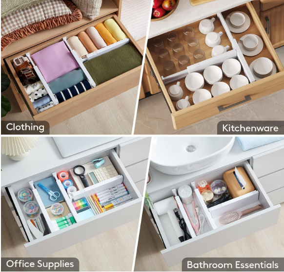 Lifewit 8 Pack Drawer Dividers 4" High,11-17" Adjustable Dresser Drawer Organizers for Clothes, Expandable Dresser Separators in Bedroom/Bathroom/Kitchen/Vanity/Office Organization and Storage, White - Image 9