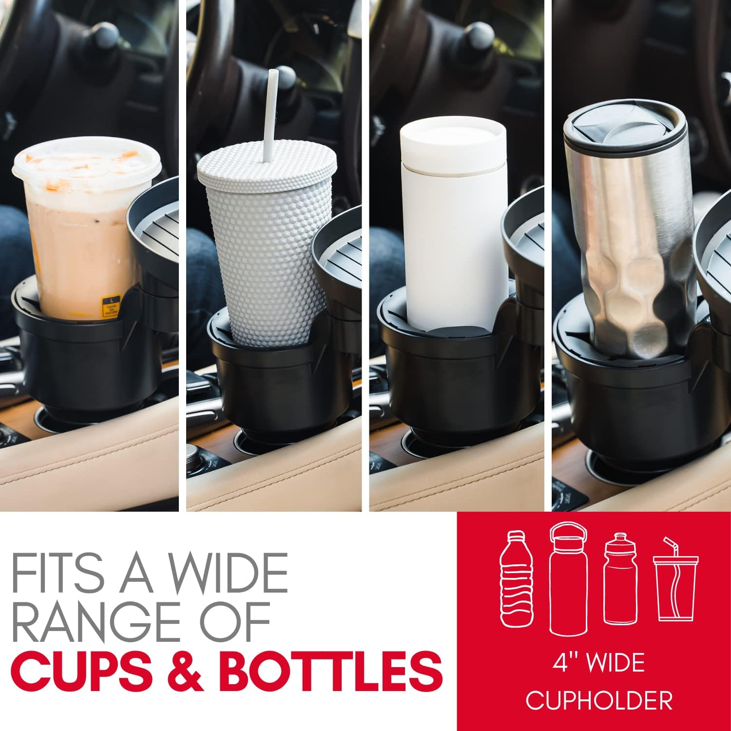 Macally Car Cup Holder Tray and Cup Holder Expander with Phone Slot - Enjoy Your Meal - 9" Food Tray Table and Drink Holder for Yeti, Hydroflask, etc. - Image 4