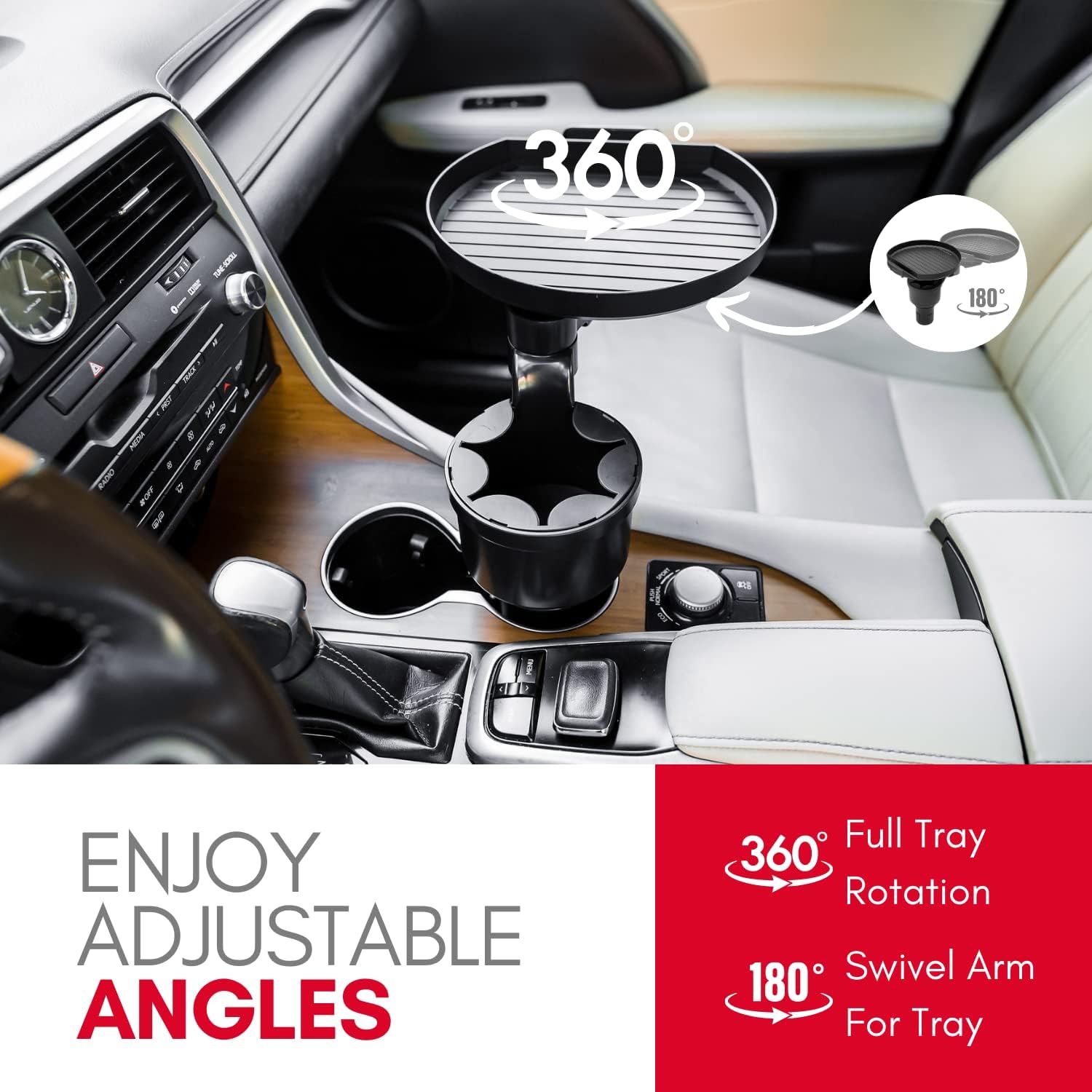 Macally Car Cup Holder Tray and Cup Holder Expander with Phone Slot - Enjoy Your Meal - 9" Food Tray Table and Drink Holder for Yeti, Hydroflask, etc. - Image 5