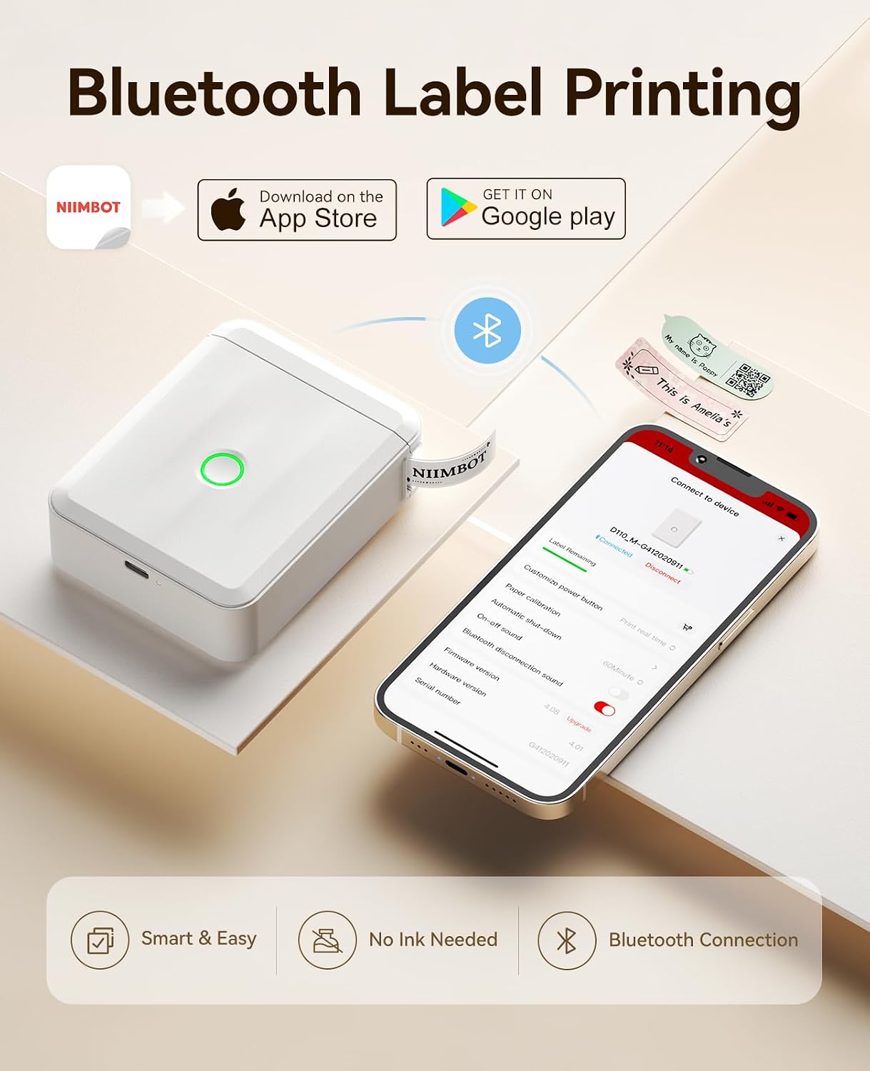 NIIMBOT Label Maker Machine Bluetooth Label Printer for School Home Office Organization, Wireless Mini Labeler D110 Upgraded Version, Label Machine with Label, White - Image 5