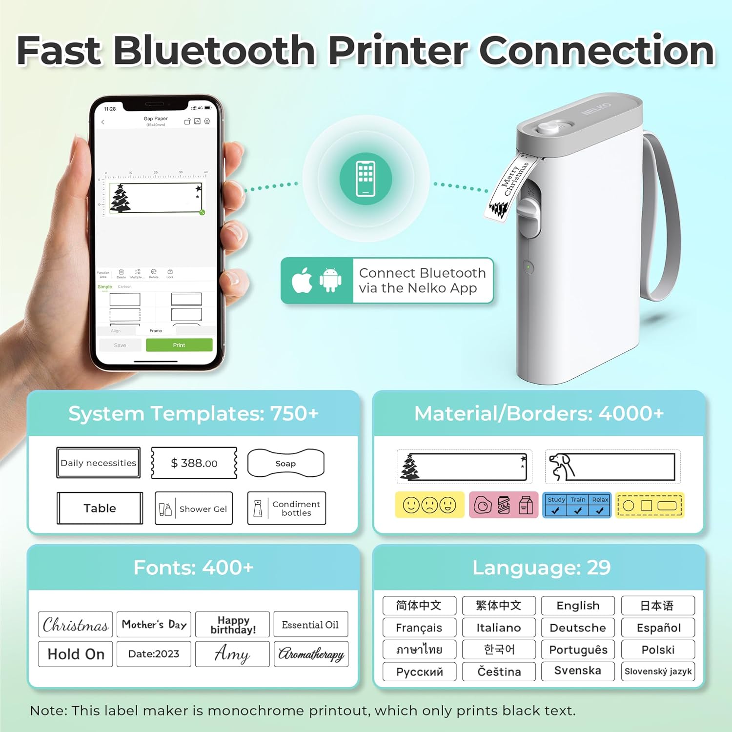 Nelko Label Maker Machine with Tape, P21 Bluetooth Label Printer, Wireless Mini Label Makers with Multiple Templates for School Office Home, White - Image 2
