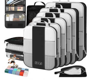 10 Set Compression Packing Cubes for Travel Essentials,Compressible Expandable Packing Cubes for Suitcase,OlarHike Luggage Organizer Bags for Travel,Handy Helper for Organizing Clothes(Black)