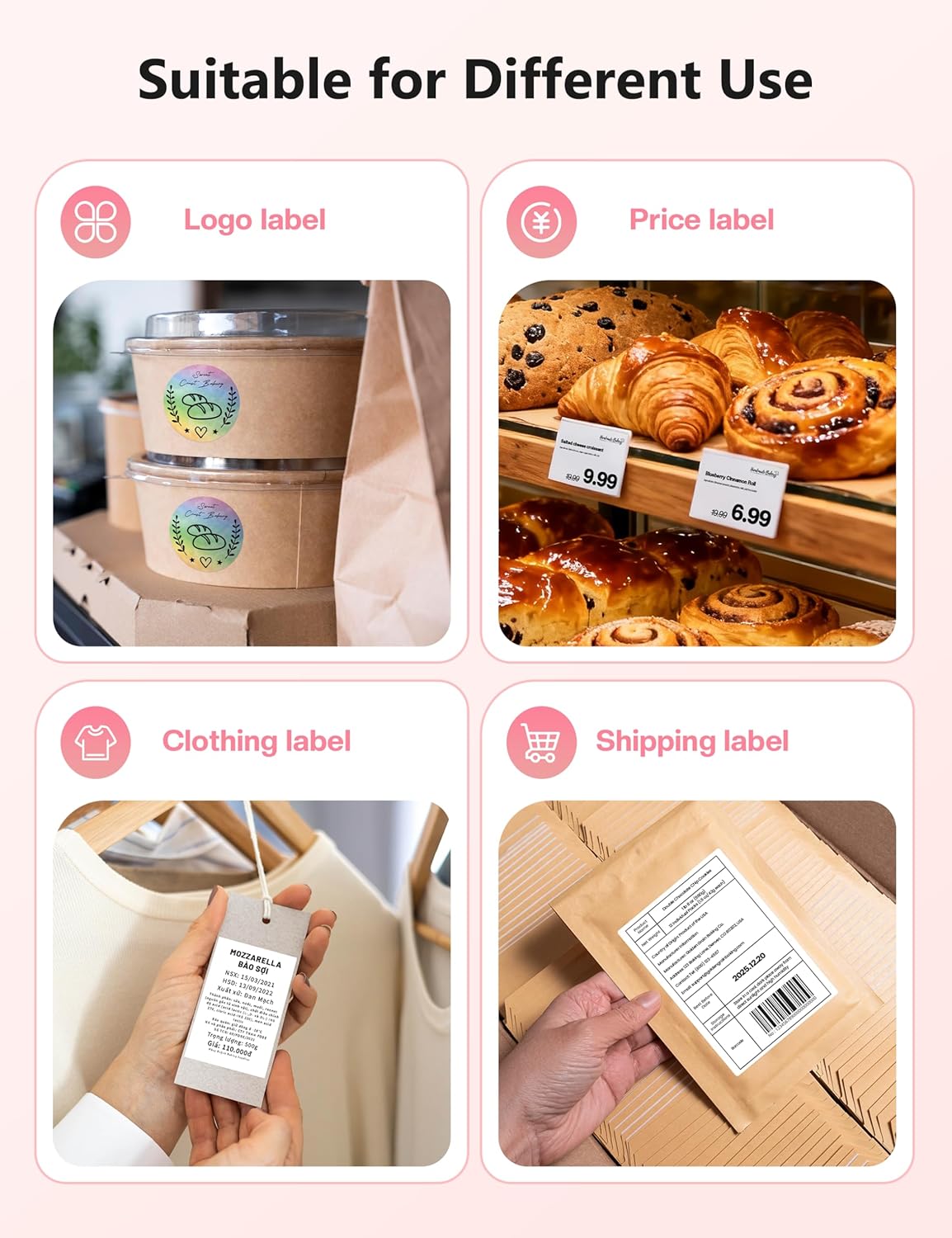 Phomemo Bluetooth Thermal Label Printer, 241BT 4X6 Wireless Shipping Labels Printer for Small Business, Pink Label Printers for Shipping Package, Compatible with iPhone, Android, Amazon, Shopify, USPS - Image 4