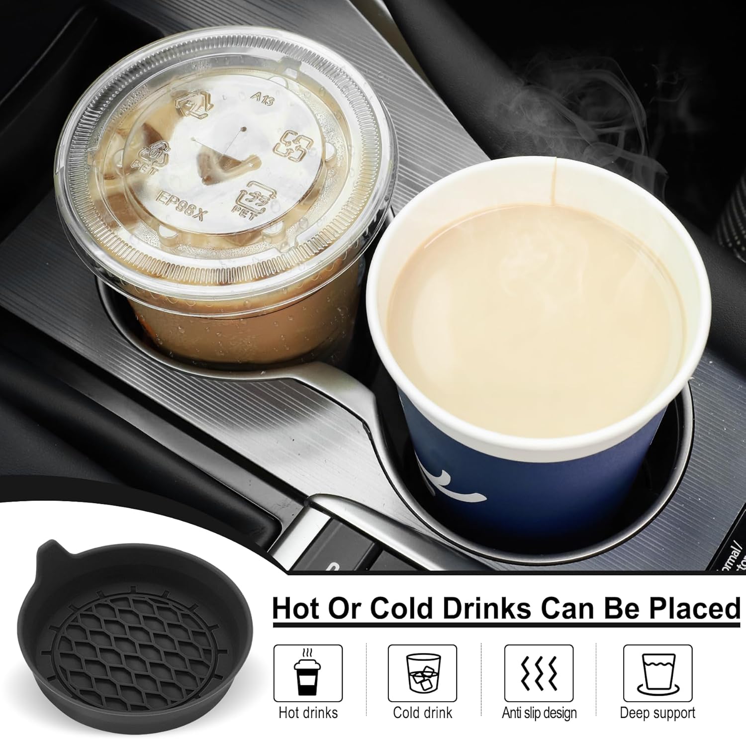 SINGARO Car Cup Holder Coaster, Silicone Cup Holder Insert, Universal Non-Slip Cup Holders, Car Accessories Interior for Women and Man Interior Sets 4 Pack Black - Image 3