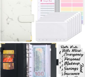 SKYDUE Budget Binder, Money Saving Binder with Zipper Envelopes, Cash Envelopes and Expense Budget Sheets for Budgeting (White/Black)