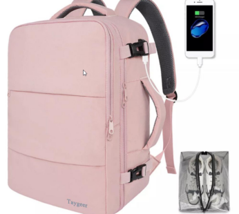 Taygeer Travel Backpack for Women, Carry On Backpack with USB Charging Port & Shoe Pouch, TSA 15.6inch Laptop Mochila Flight Approved, Nurse Bag Casual Daypack for Weekender Business Hiking, Pink